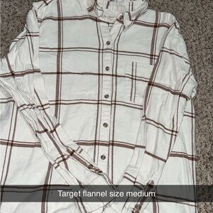 Cream and Brown Plaid Button-Up Flannel Shirt